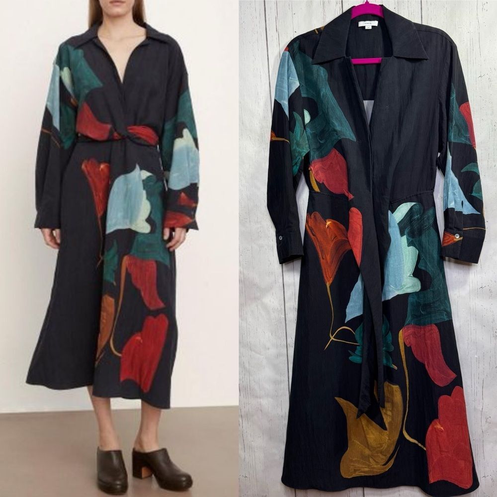 Vince Abstract Floral Midi Dress S Petit Modern Minimalist Quiet Luxury Artsy